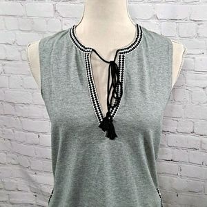 J. Crew Grey Sleeveless Embroidered Trim Tank Top